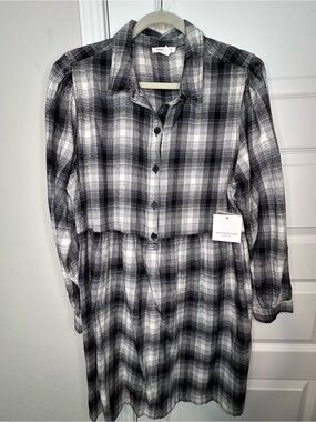 Black & White Plaid Long Sleeve Women’s Short Shirt Dress